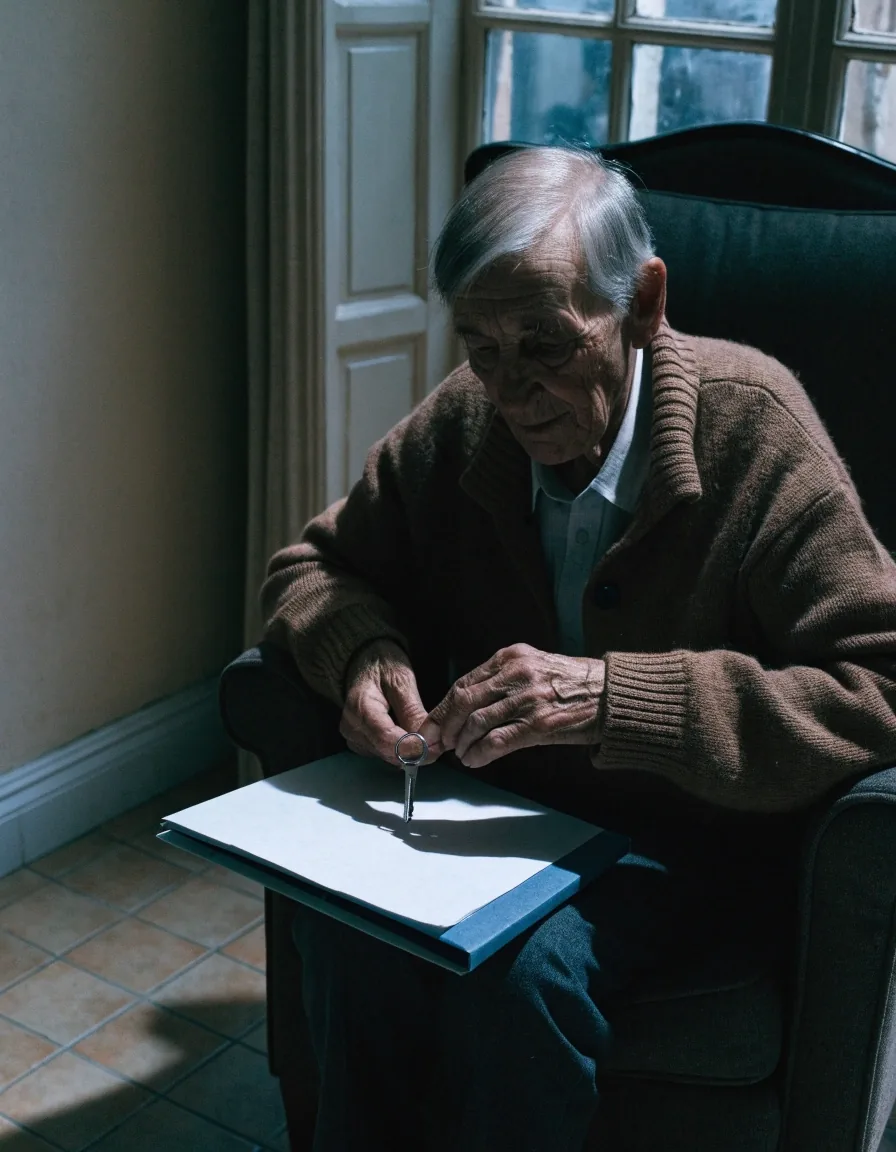 Manos mayores escribiendo en un teclado junto a una ventana con luz fría